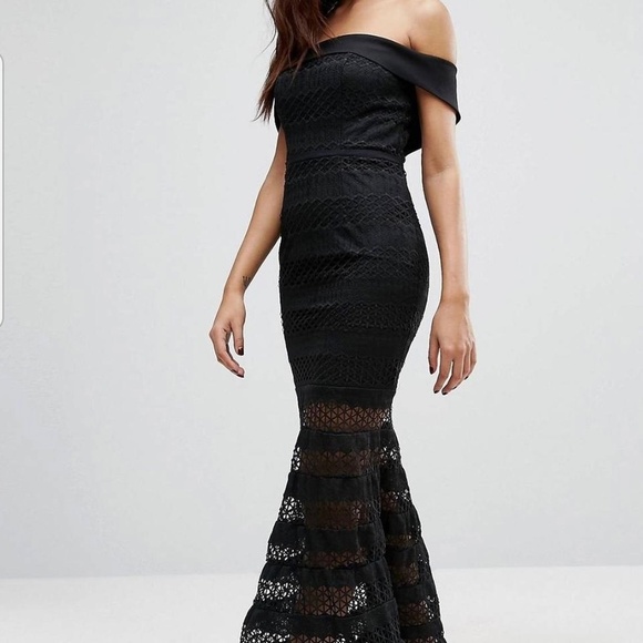 Jarlo Teagan Bardot Dress Sz 4 Black Off The Sh Mermaid Maxi Prom Evening Gown - Picture 2 of 14